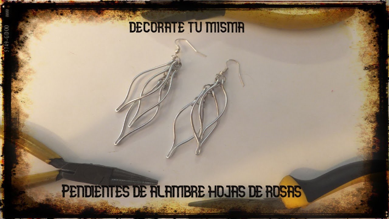 Pendientes de alambre hoja de rosa. Aluminum wire earrings, rose leaves