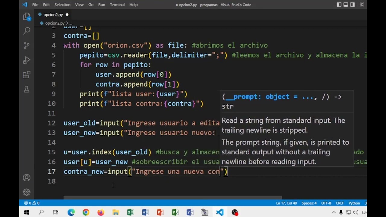 PYTHON LISTAS CSV Usuario Contraseña OP2