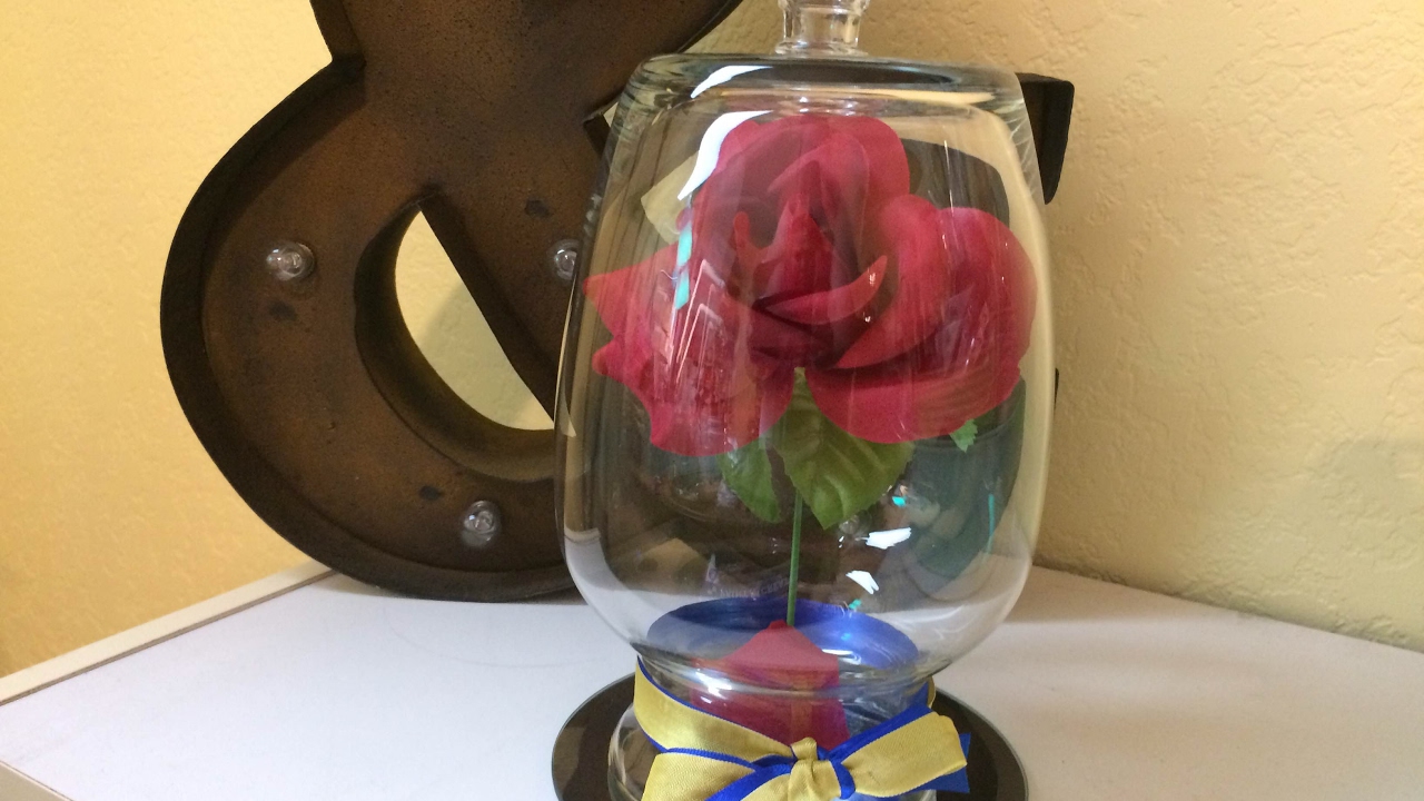 $3.00 Dollar Tree DIY - Beauty and the Beast Rose Cloche