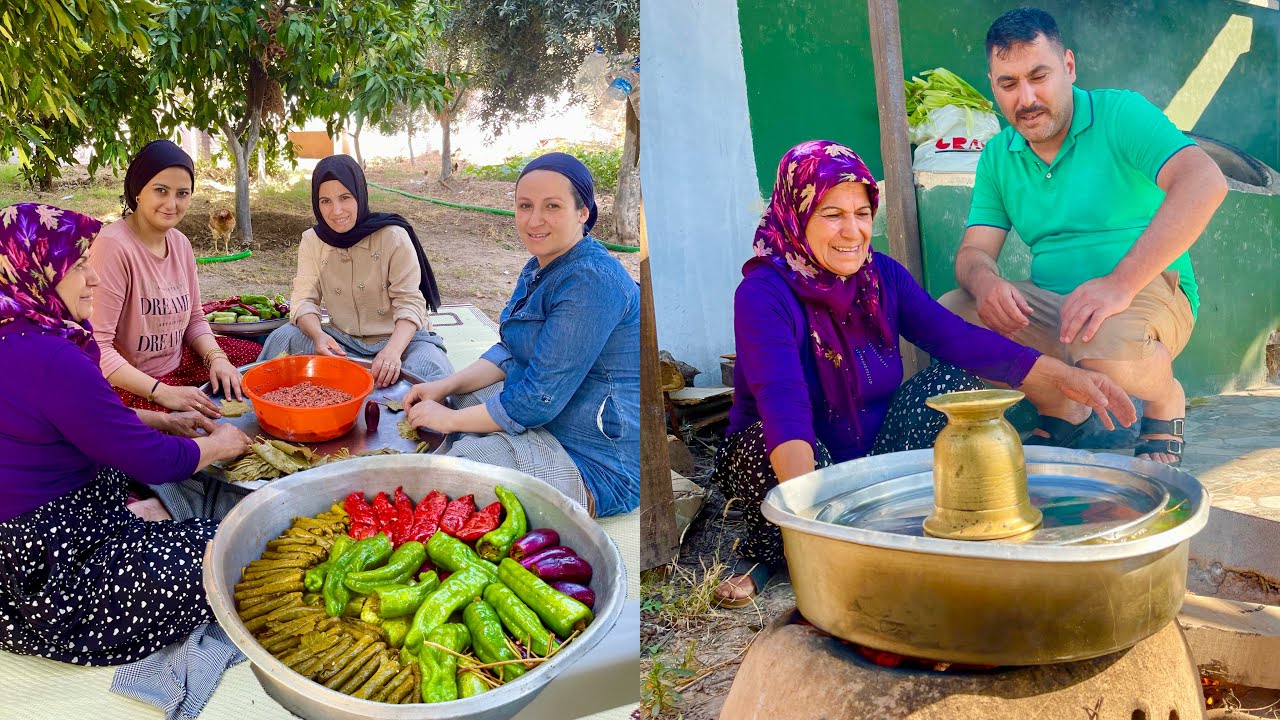 ABİM YENGEM GELDİ ❤️ 1 KAZAN KUZU ETİ TAZE PATLICAN DOLMASI YEMEK ~ ANNEM KÖY EVİ