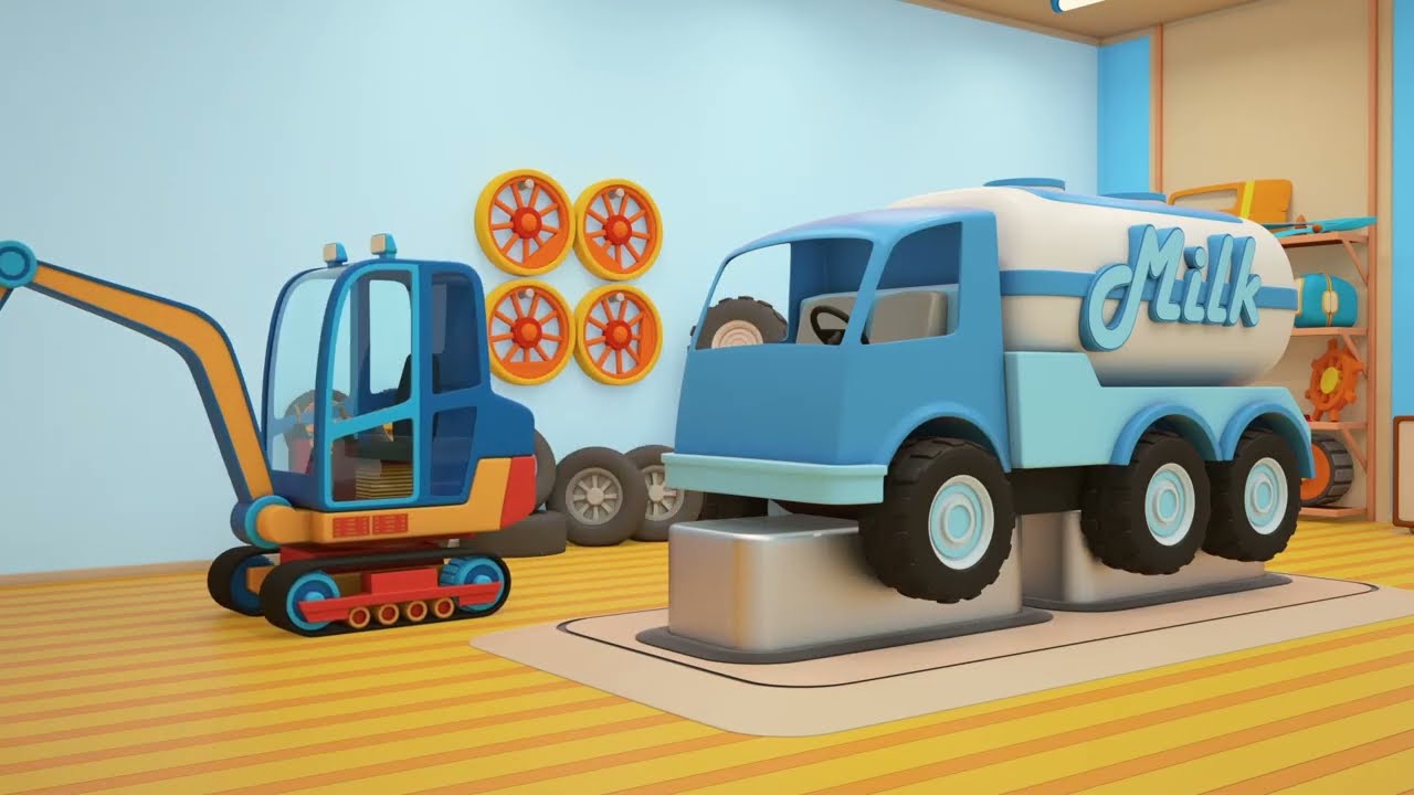 🚗🚙🚕 Cartoni animati per bambini | GRANDI VEICOLI DA LAVORO | Latte sulla strada 🔧💪💨