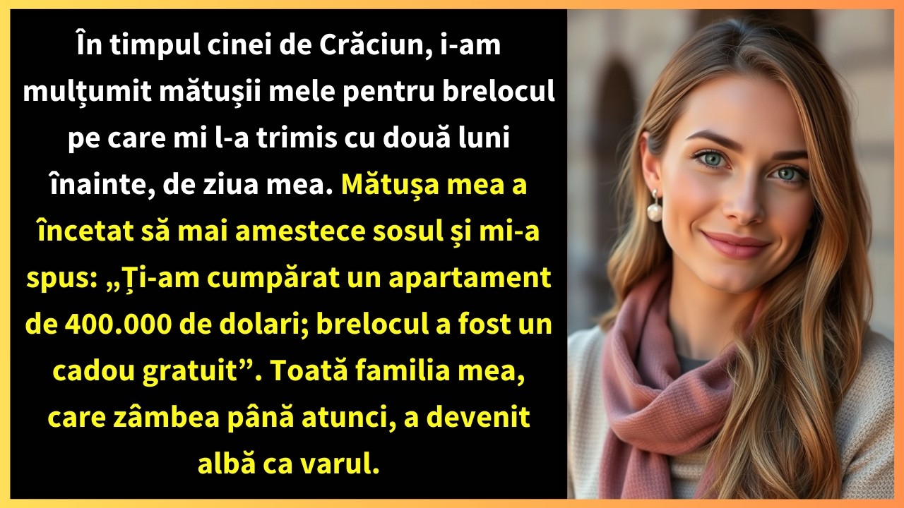 În timpul cinei de Crăciun, i-am mulțumit mătușii mele pentru brelocul pe care mi l-a trimis cu două