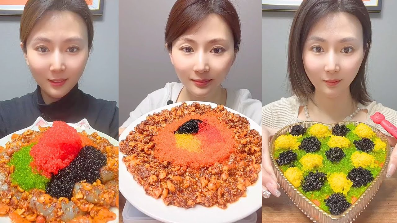 Chinese Colorful Fish Roe & Spicy Seafood ASMR | Crunchy Eating Sounds #25