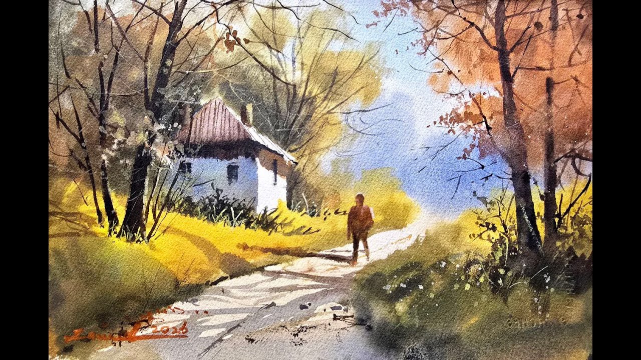 How to Paint a Peaceful Autumn Path | Watercolor Landscape Tutorial