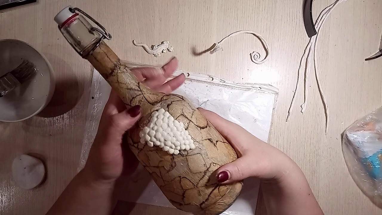 Декупаж бутылки из чайных пакетиков