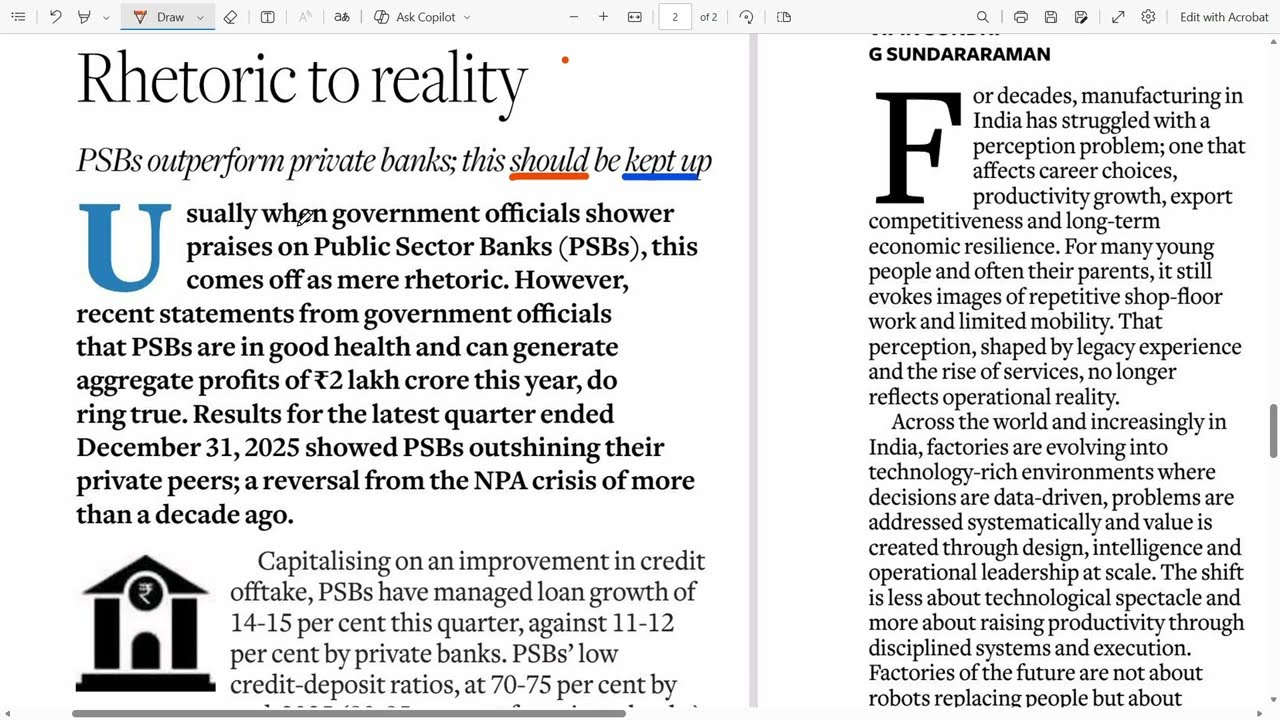 Banking  & Finance Editorial  - PSBs outperform private banks - 26feb 2026