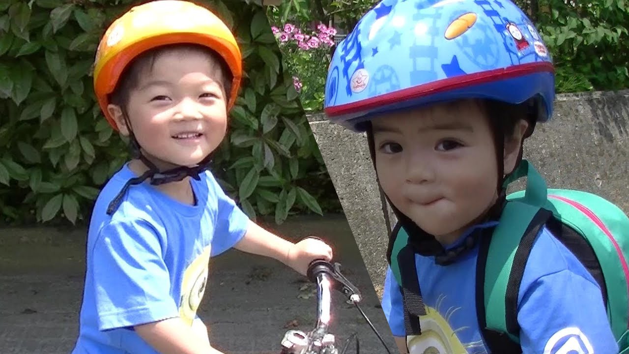 へんしんバイク練習中のひなごんとディーバイクミニを乗りこなすおいちゃん　　SunflowerTV