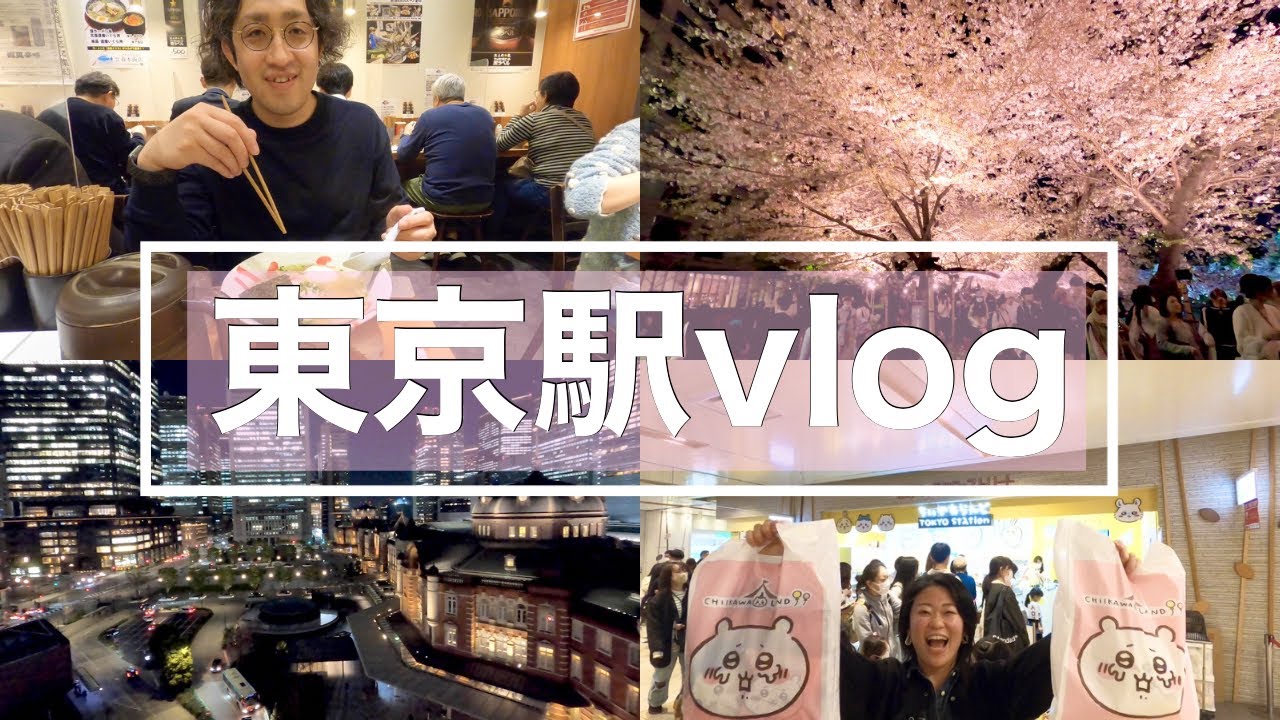 【アラサー夫婦vlog】東京駅デート｜ちいかわグッズ爆買い｜千鳥ヶ淵の夜桜｜東京駅の夜景｜ラーメンストリート