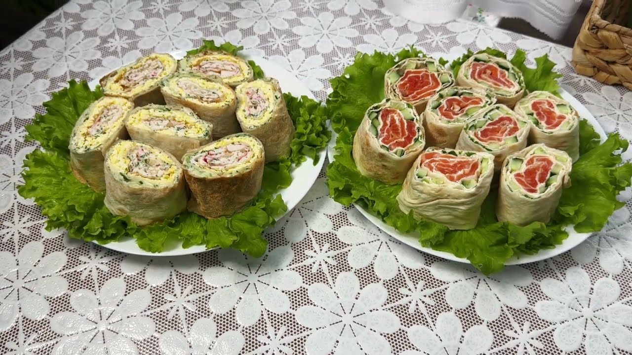 Две быстрые начинки для рулета из лаваша с красной рыбой и крабовыми палочками