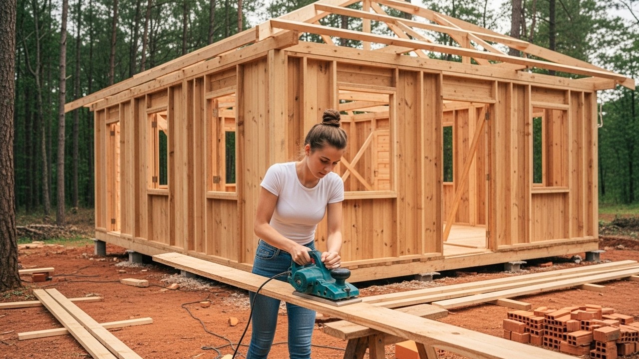 69-DAY The Woman Building Beautiful Wooden House To Help Her Sister, START To FINISH In 45 Minutes