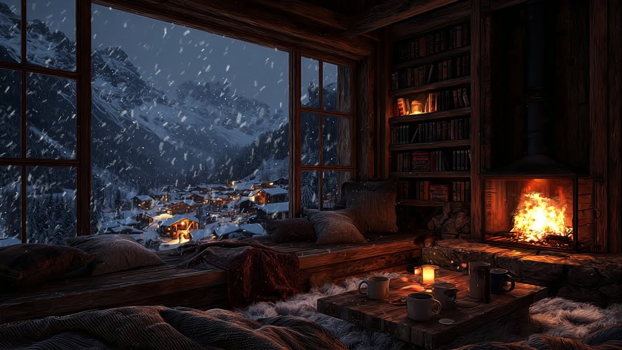 Gentle Snowfall & Cozy Fire 🔥 Relaxing Night Ambience for Deep Sleep