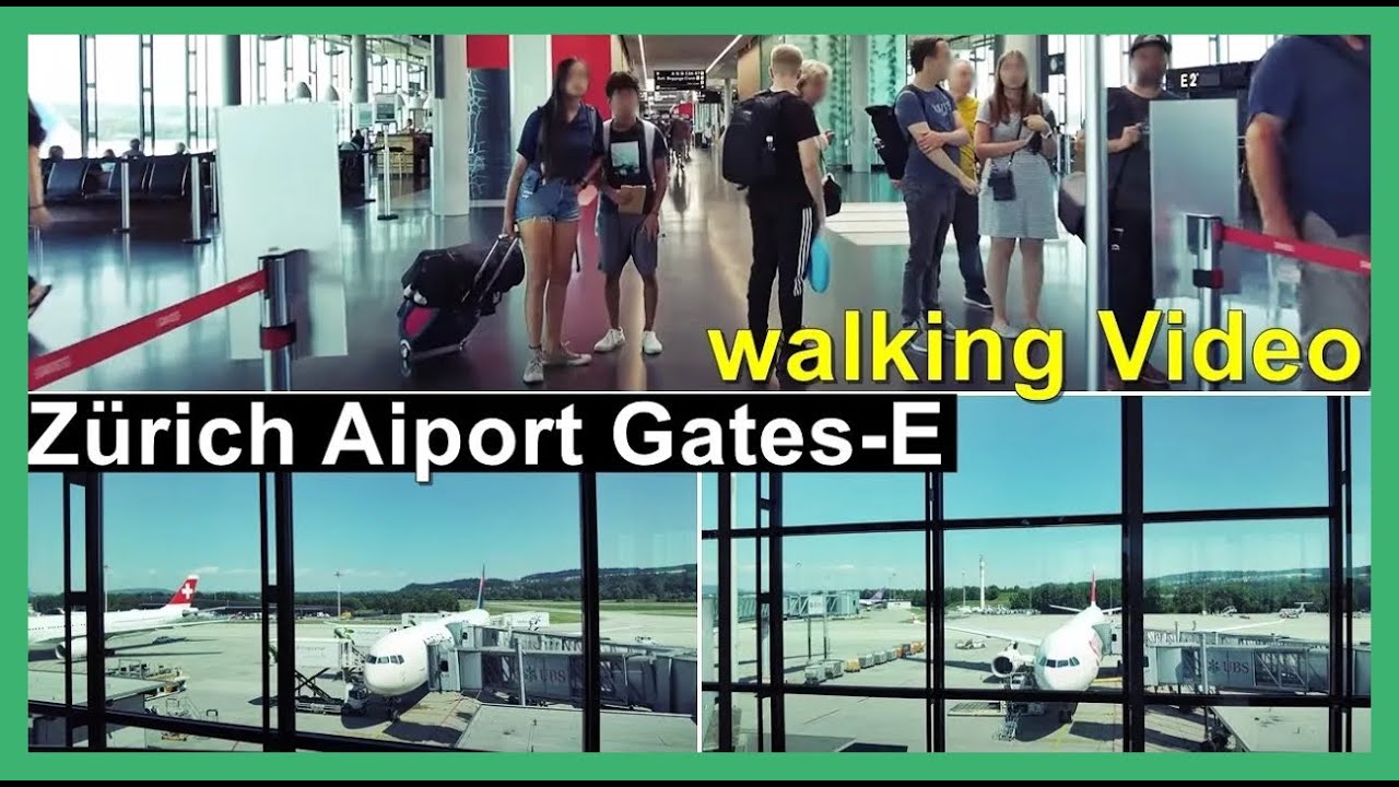 Zurich Airport Gates-E walking video / Rundgang beim Flughafen Zürich Gates E, Schweiz 2022