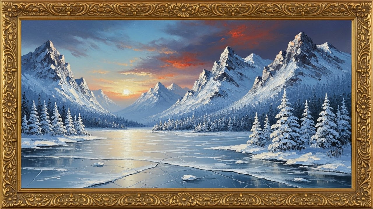 Icy Landscapes and Frozen Lakes oil painting | Landscape Screensaver 4K Resolution