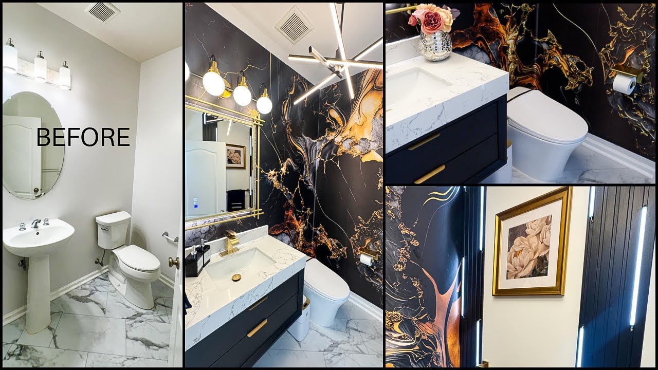 EXTREME BATHROOM TRANSFORMATION FROM START TO FINISH : POWDER ROOM MAKEOVER & TOUR | OMABELLETV