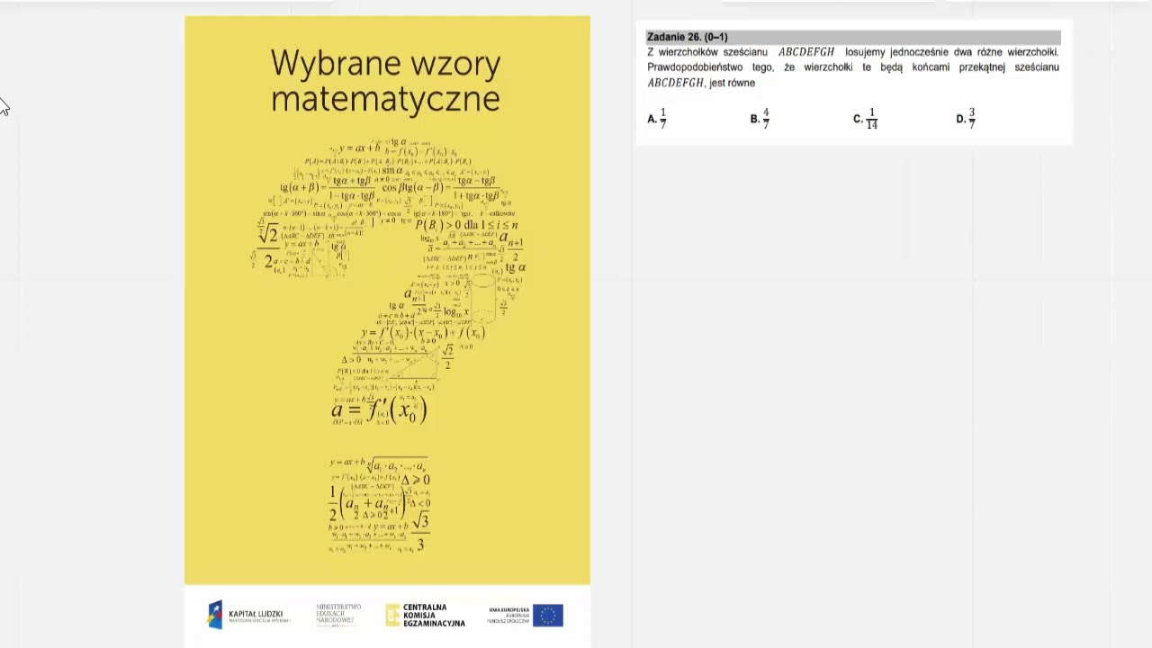 26. Z wierzchołków sześcianu 𝐴𝐵𝐶𝐷𝐸𝐹𝐺𝐻 losujemy jednocześnie dwa różne wierzchołki...