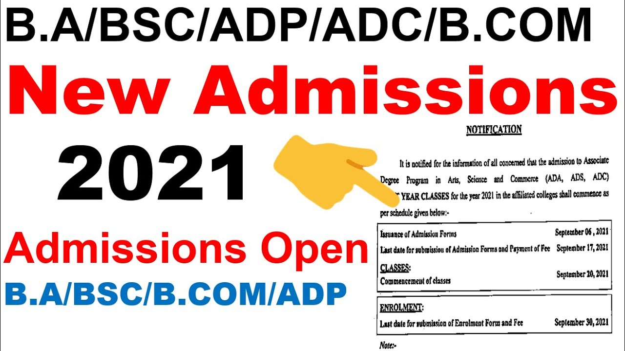 BA/BSC/ADP/ADA/ADS/ADC/B.COM New Admissions 2021 Open Send Admissions Forms Date Notification KU
