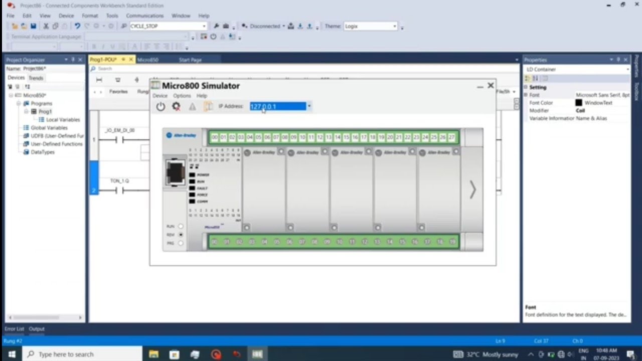 TON Timer on delay | Allen Bradley Micro-850 | Timer on delay | CCW 