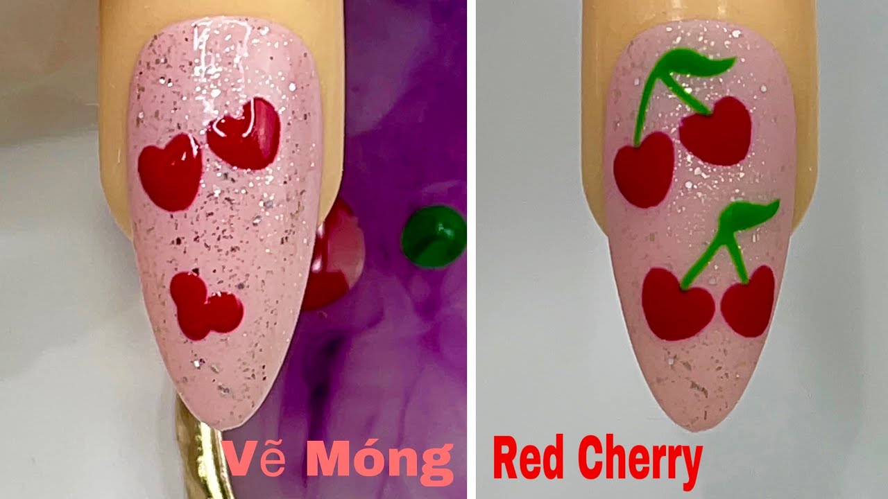 Red Cherry Nails Art For Beginner 💖Vẽ Trái Cheerry💅 New Nails Design 💝 New Nails