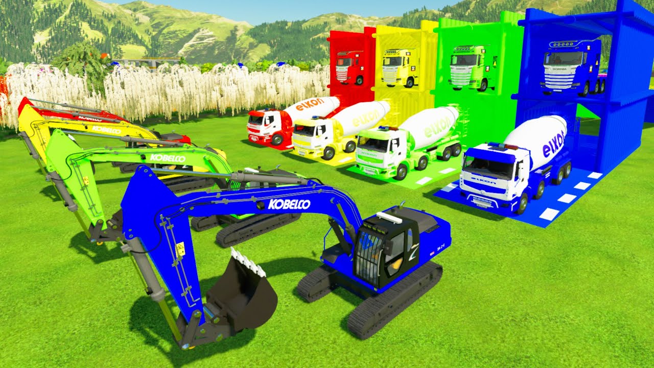 Garage With Color - COLORFUL KOBELCO SK-210 EXCAVATOR, ELKON MIXER TRUCK TRANSPORTING WITH TRUCK#10