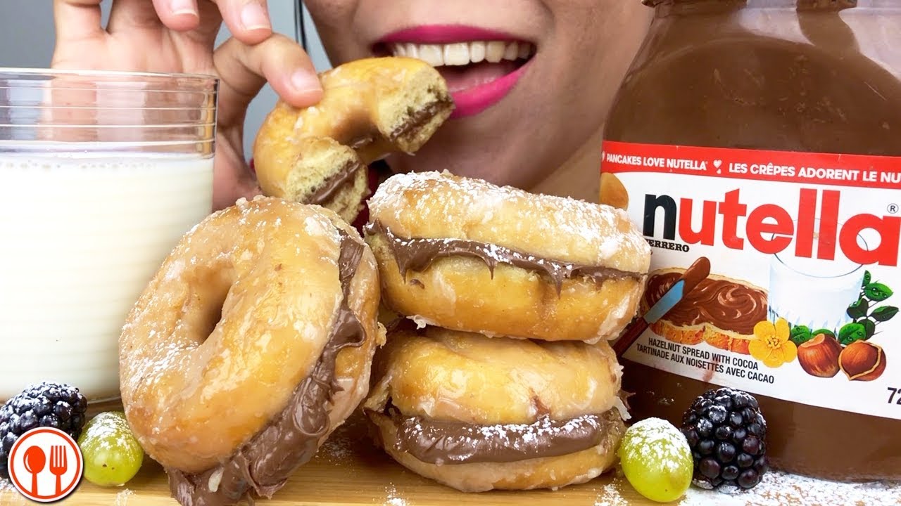 ASMR Dessert Nutella Donuts, Milk + Jar of Nutella Mukbang 누텔라 먹방 | LaniEats ASMR
