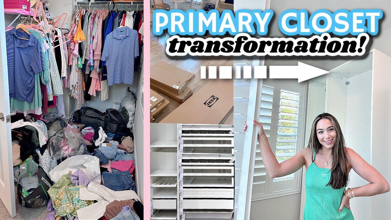 2023 EXTREME CLOSET TRANSFORMATION! DECLUTTER WITH ME! DIY IKEA PAX PRIMARY CLOSET MAKEOVER | Part 1