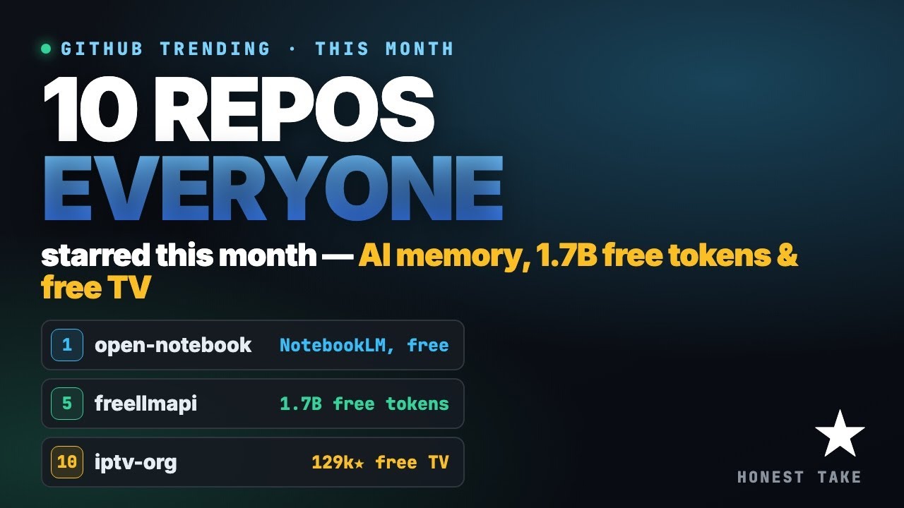 10 GitHub Repos Everyone Starred This Month (Free NotebookLM, 1.7B Free Tokens & More)