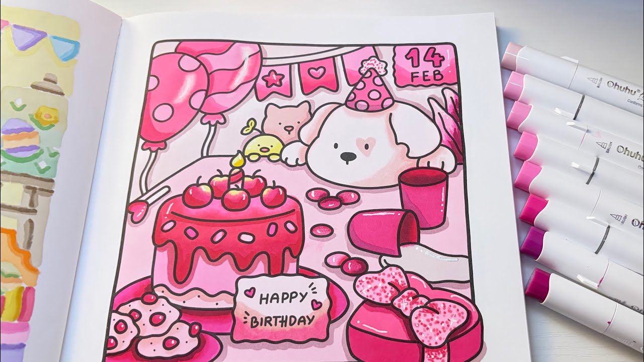 Sweet Pink Party 💝💕 Color With Me | Cozy Cuties by Coco Wyo | Ohuhu Markers