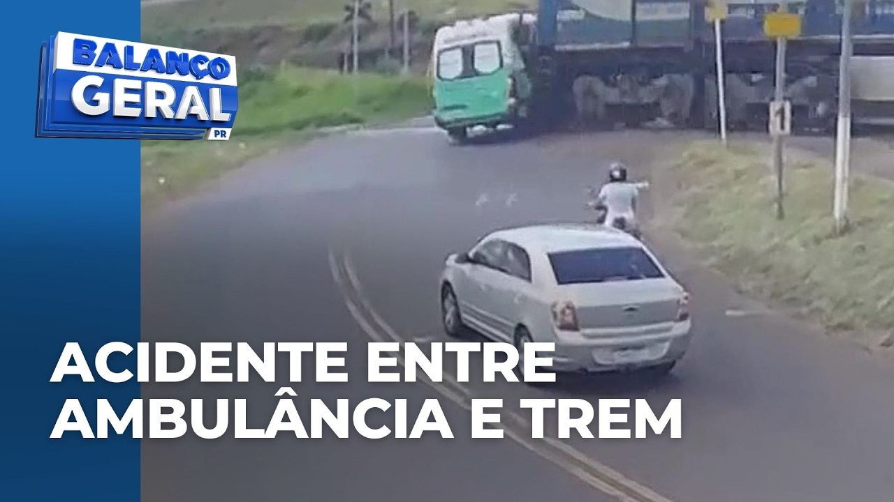 Ambulância é atingida por trem em cruzamento e quatro pessoas ficam feridas, no PR