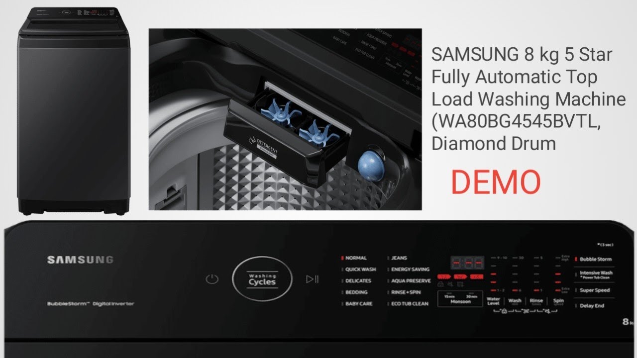 SAMSUNG 8 kg 5 Star Fully Automatic Top Load Washing Machine (WA80BG4545BVTL,   HINDI DEMO