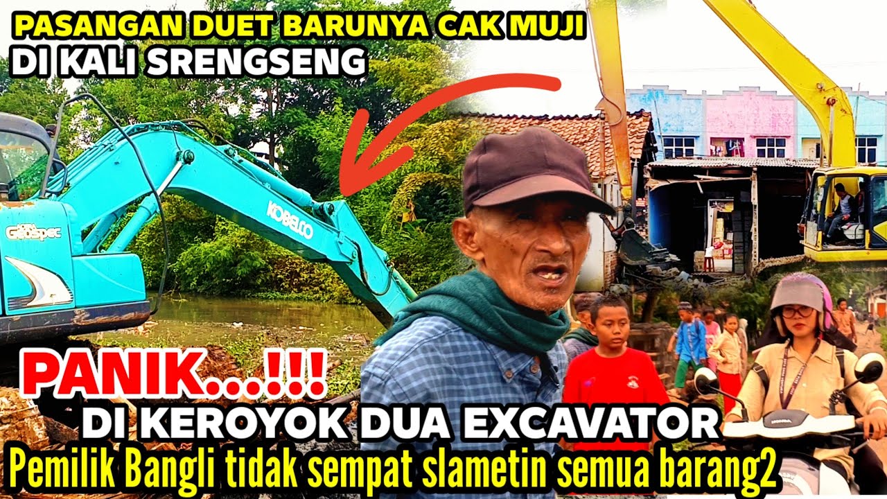 PANIK‼️DI KEROYOK DUA EXCAVATOR PENERTIBAN BANGUNAN LIAR DAN NORMALISASI KALI SRENGSENG WARGA PANIK 