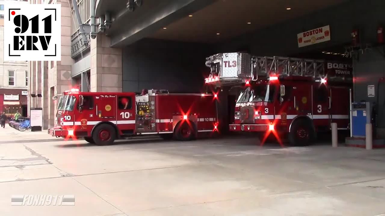 Boston Fire Engine 10 and Tower Ladder 3 Responding