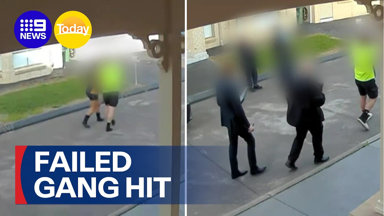 Father targeted outside school in failed gang assassination | 9 News Australia
