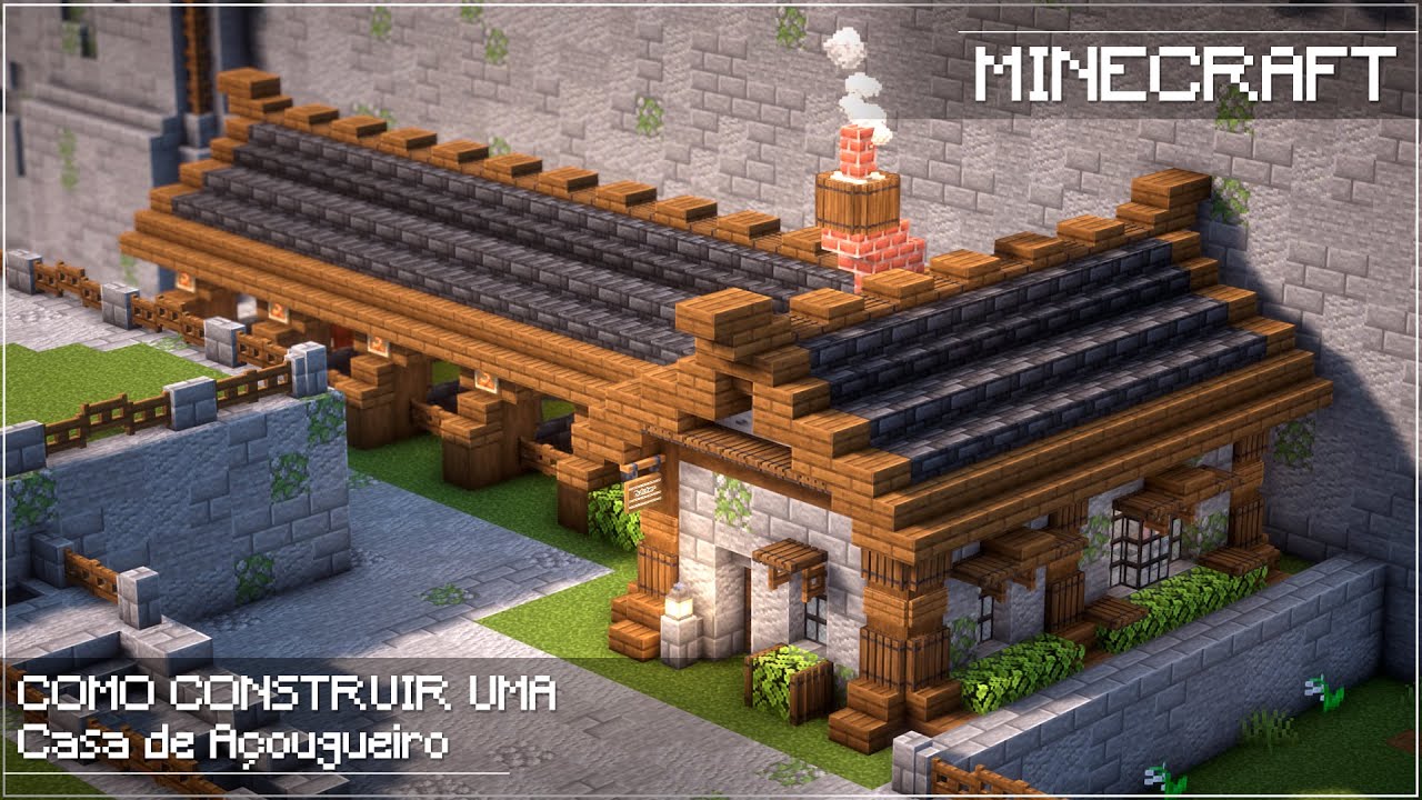 Cidade Medieval | Como Construir a Casa do Açougueiro com um Estábulo ao Lado | Minecraft Tutorial