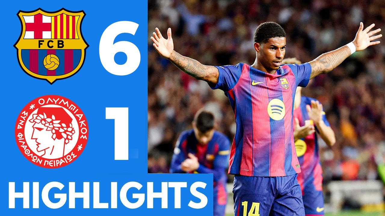 Barcelona vs Olympiacos (6-1) Highlights | Fermin Lopez, Yamal, Rashford goal vs Olympiacos