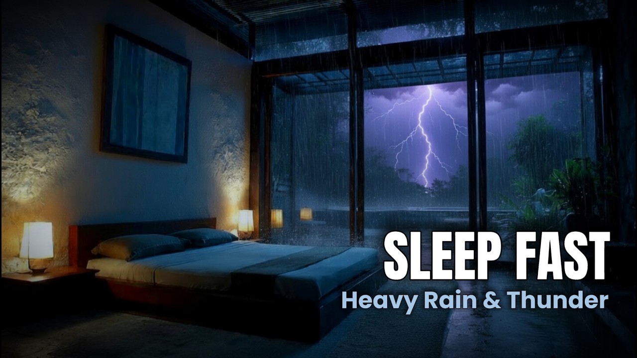 Heavy Rain with Thunder Sound at Night for Deep Sleep & Insomnia Relief | 3 Hours