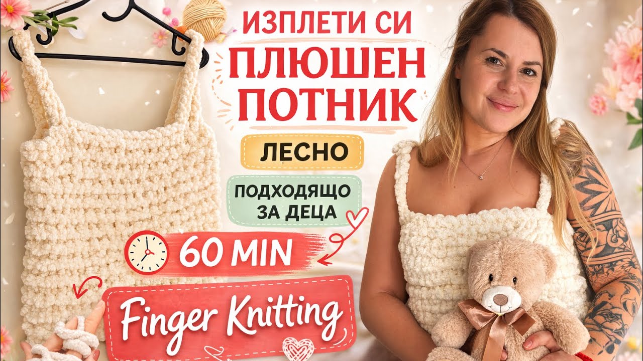 Изплети си плюшен потник за 60 минути | Плетене на пръсти | Подходящ урок за деца и начинаещи