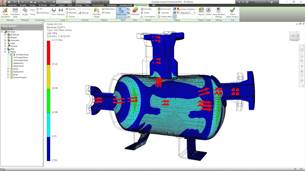 FEA for a horizontal Vessel by SEG software + Autodesk Inventor