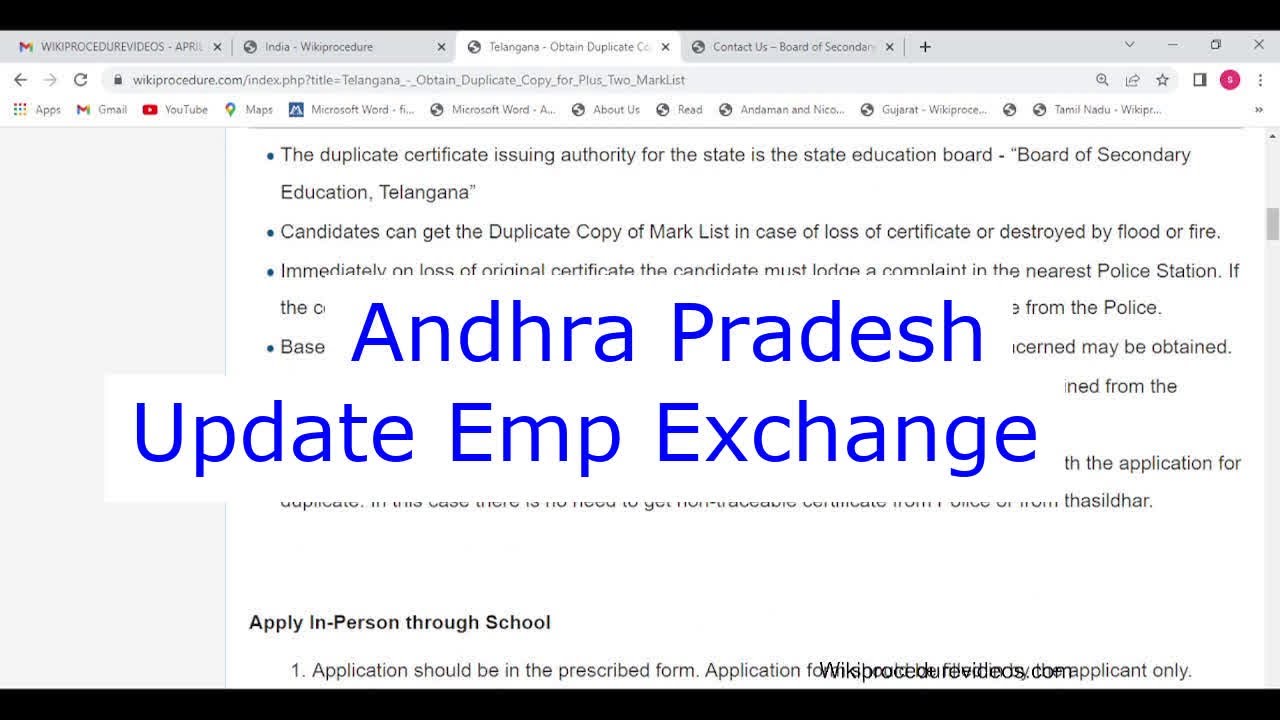 Andhra Pradesh - Add Qualification or Experience in Employment Exchange (Online)