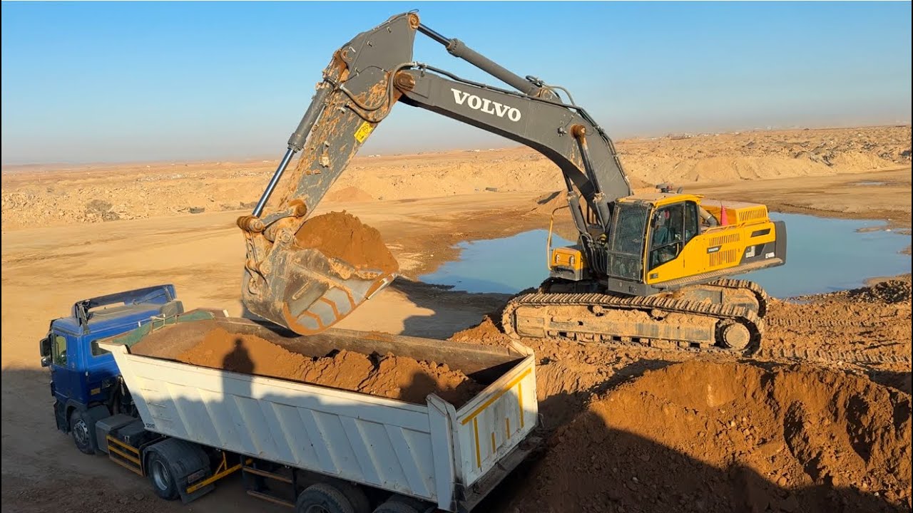 Volvo EC480DL Excavator Loading & Actros Truck's working JCB Volvo 30 km drive truck trailer