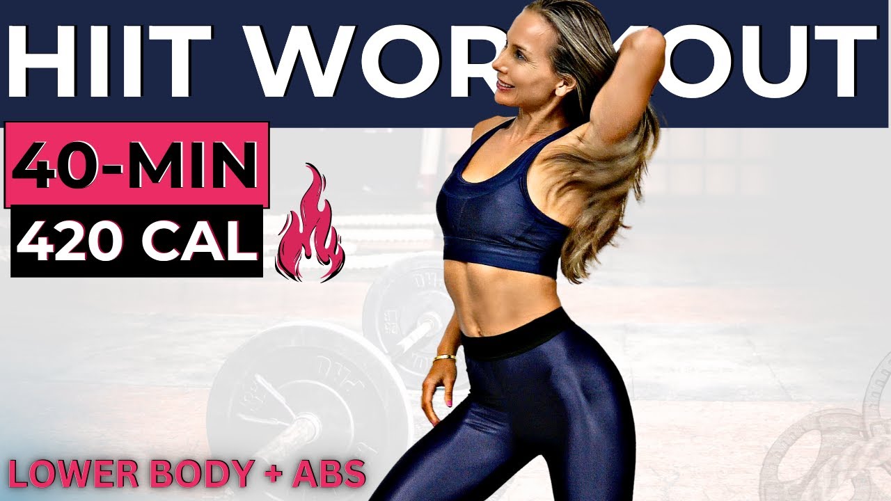 40-MIN LOWER BODY HIIT WORKOUT with weights (legs exercises to tone booty, lose thigh fat + abs)