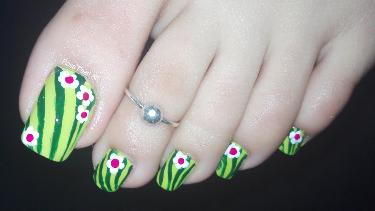 Cactus Pedicure- Summer Toe Nail Art Tutorial | Rose Pearl