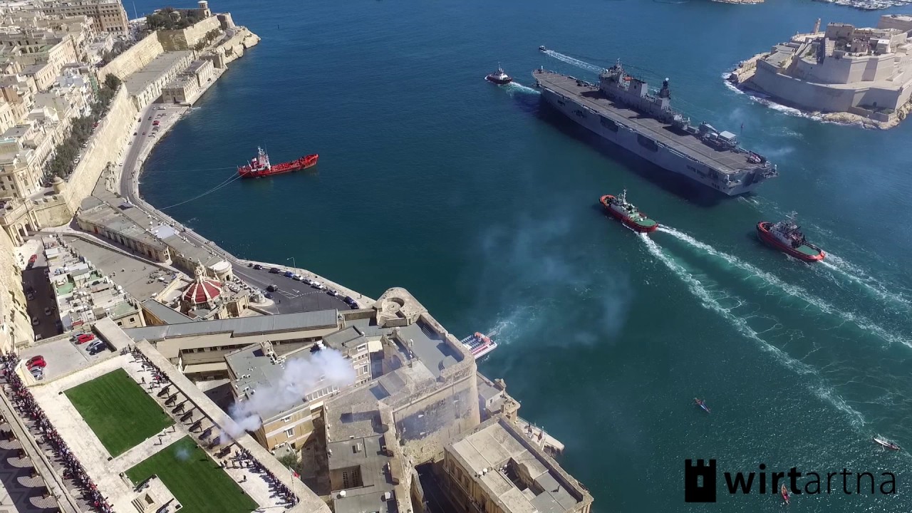 HMS Ocean Farewell 7-Gun Salute from the Saluting Battery - Malta