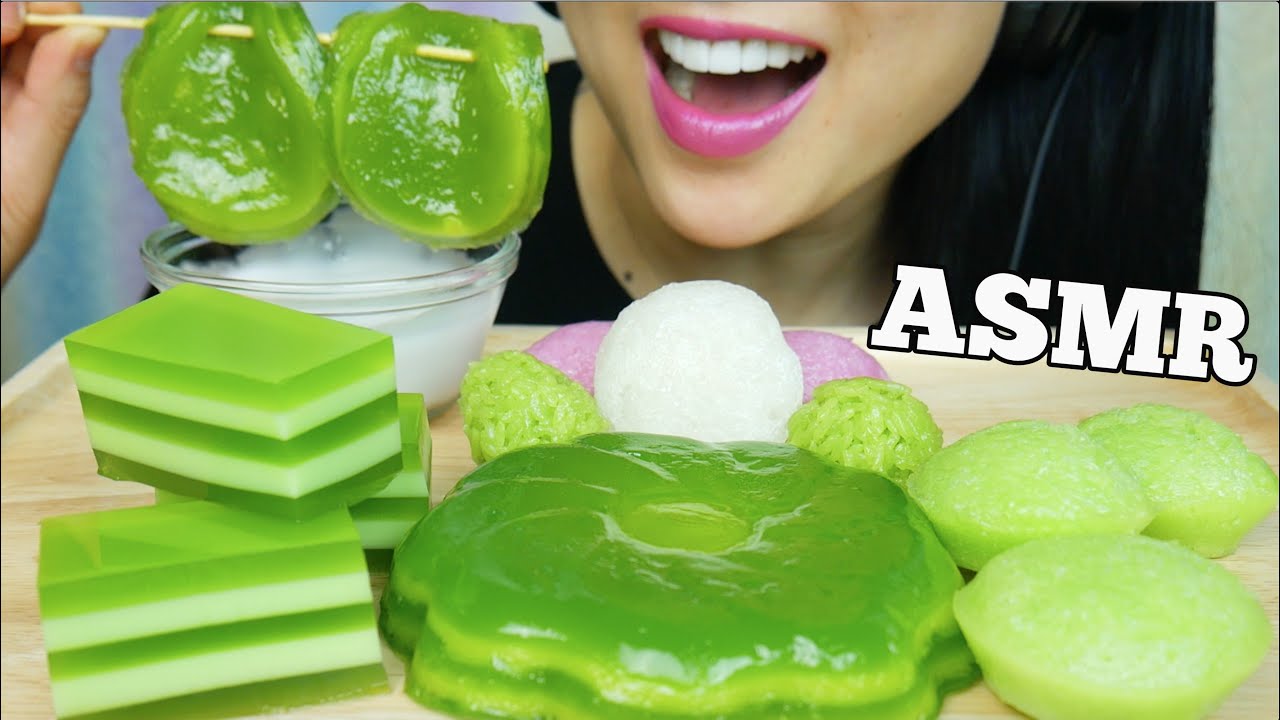 ASMR GREEN DESSERT LAYER CAKE + JELLO + SWEET STEAMED RICE CAKE (EATING SOUND) NO TALKING | SAS-ASMR