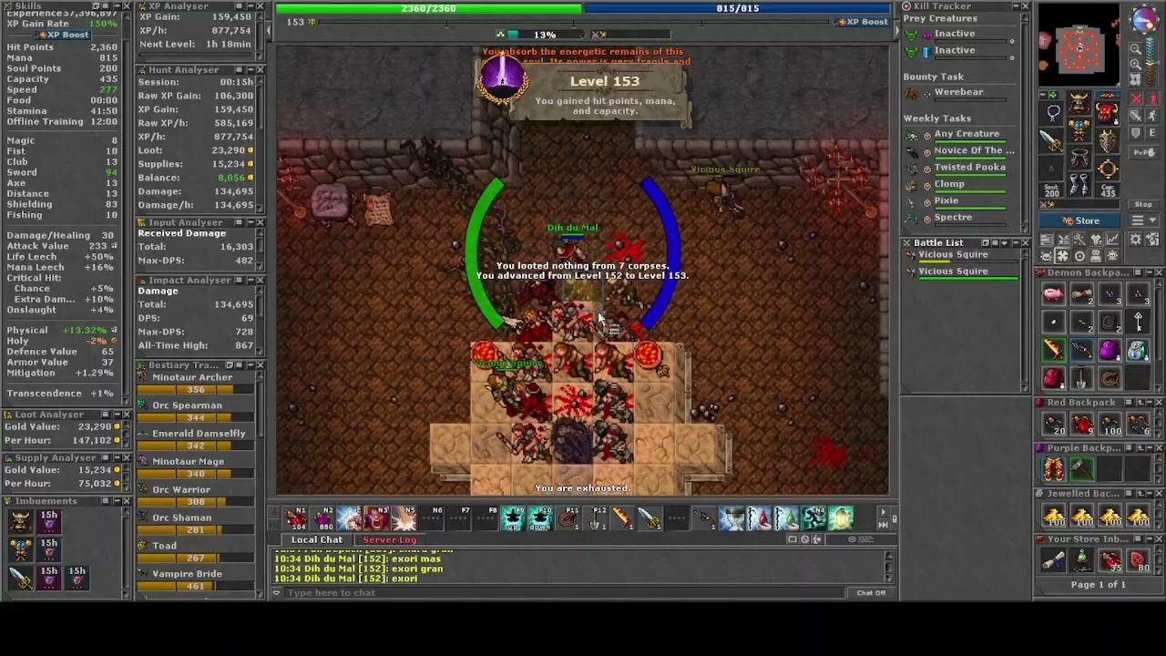 Tibia EK do level 1 ao 1000 - 17/01/2026 - Level 152 até Level 153 em Cults of Tibia