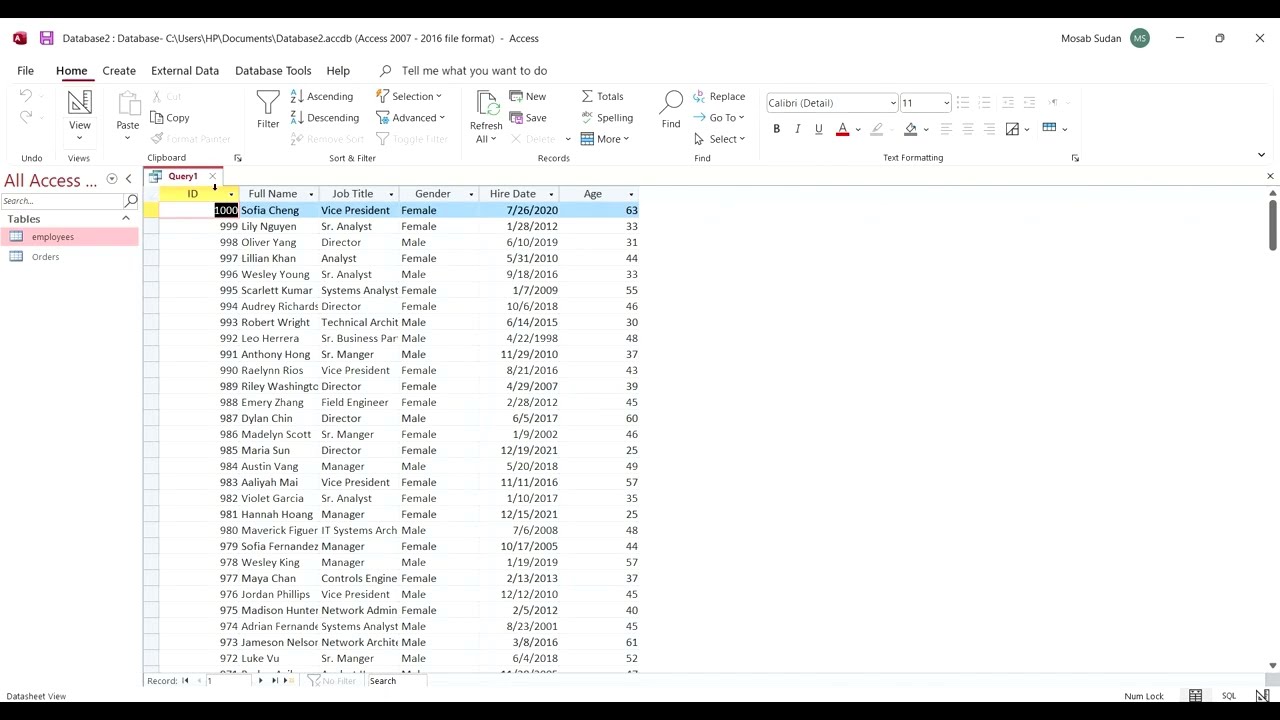 Sort a query in MS Access