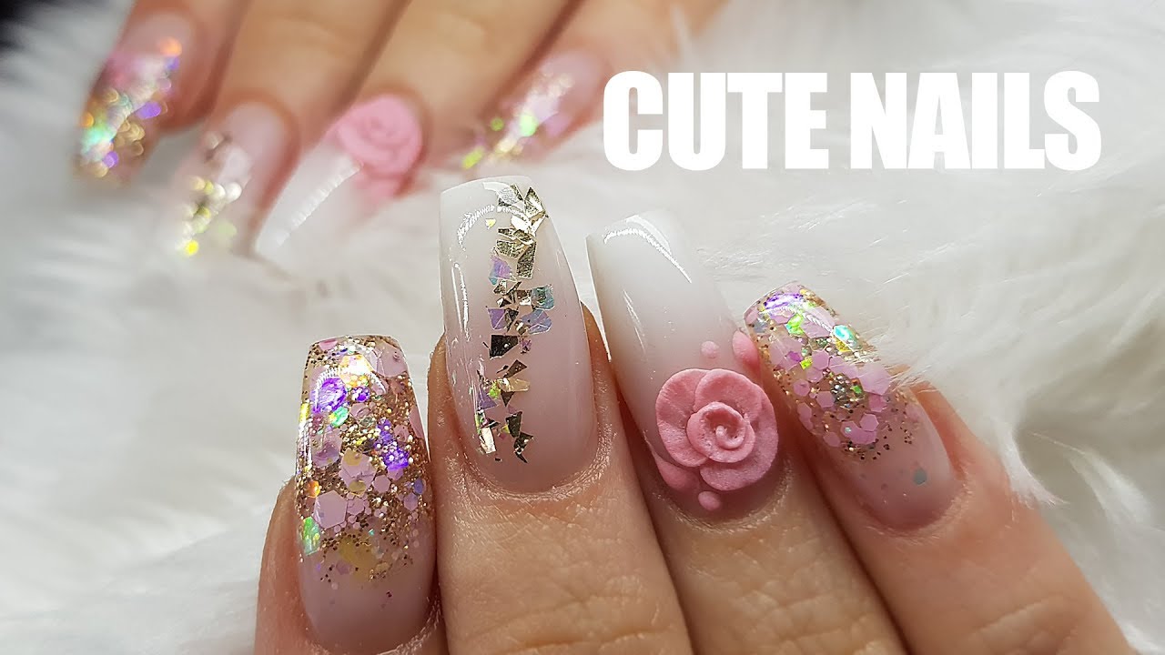 ACRYLIC REDESIGN | BABY BOOMER | GLITTER FADES | 3D FLOWERS | CUTE NAILS