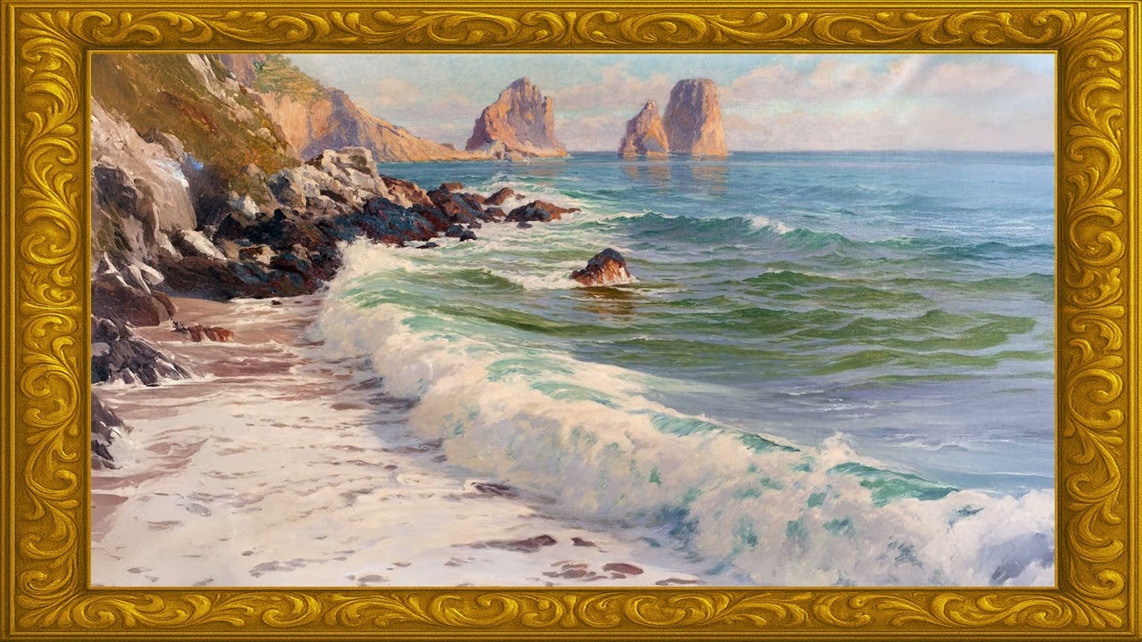 Coastal Waves & Rocky Shore in 4K | 2 Hour Vintage Frame TV Ocean Art for Relaxing Home Ambience