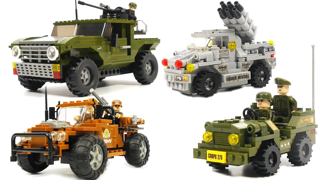 How to Build 4 LEGO Military Trucks and Jeeps -  Ausini Army  (22503, 22508, 22401, 22404)