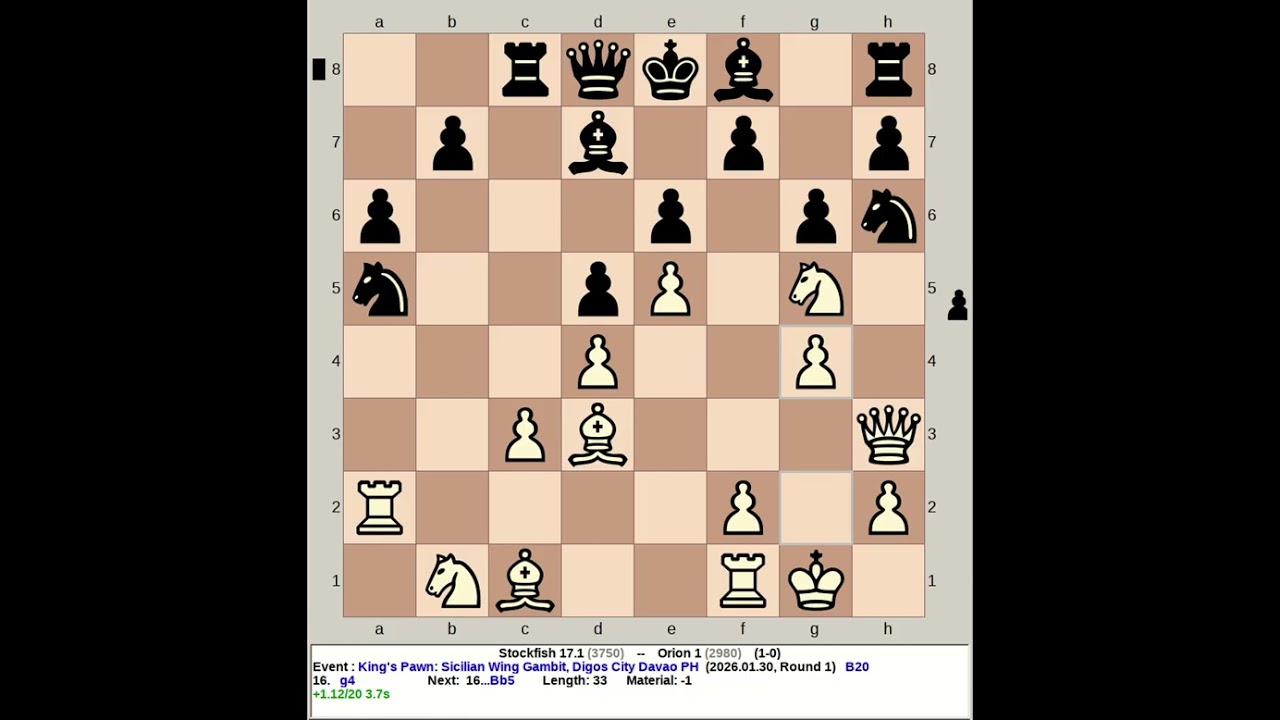 Stockfish 17.1 vs Orion 1 | King's Pawn: Sicilian Wing Gambit #chess