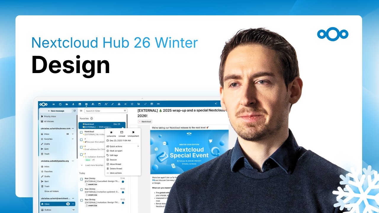 Nextcloud Hub 26 Winter design update. 🎨 QR code login, intuitive icons, enhanced filters, and more!